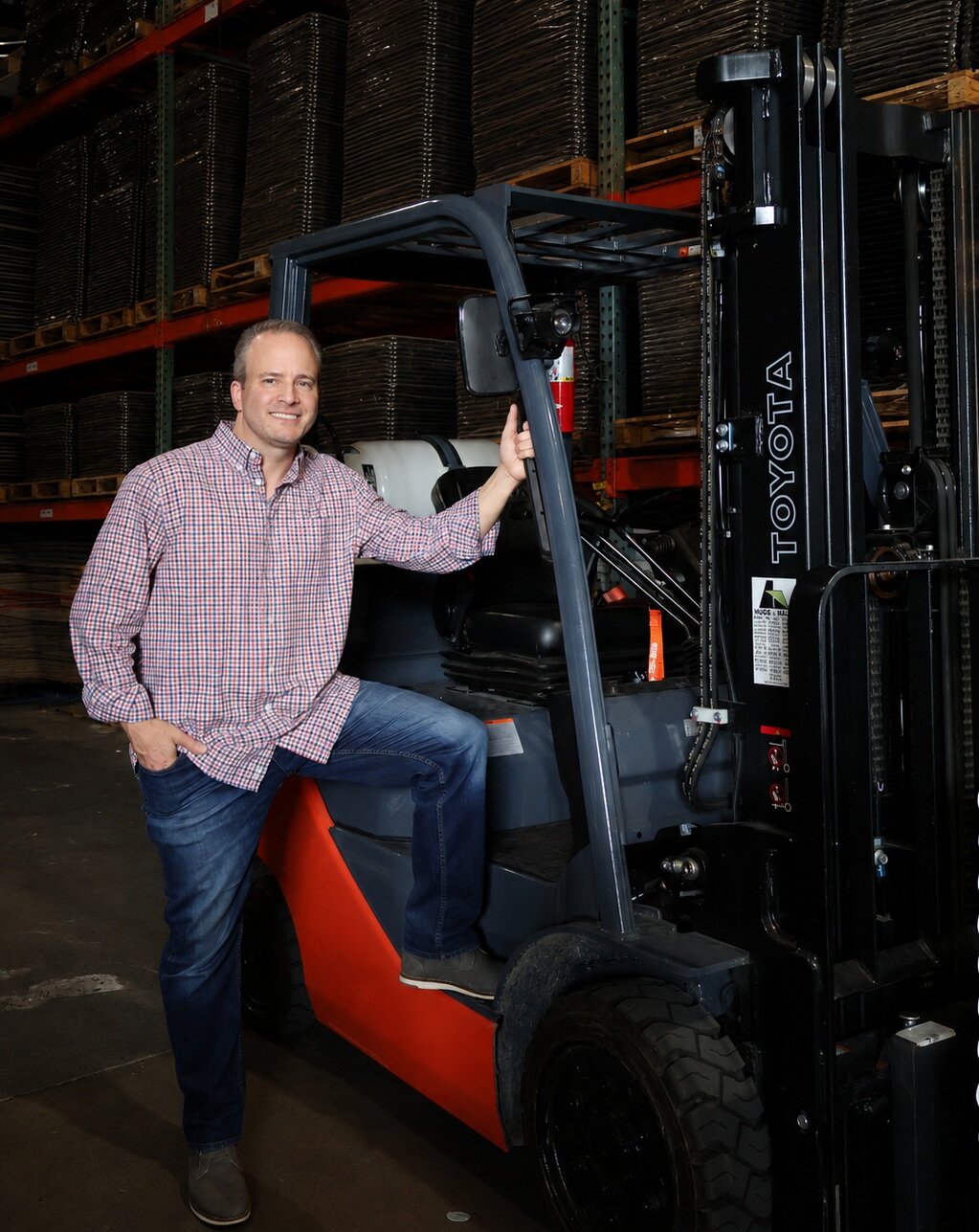 Chris Sater in his rental equipment warehouse