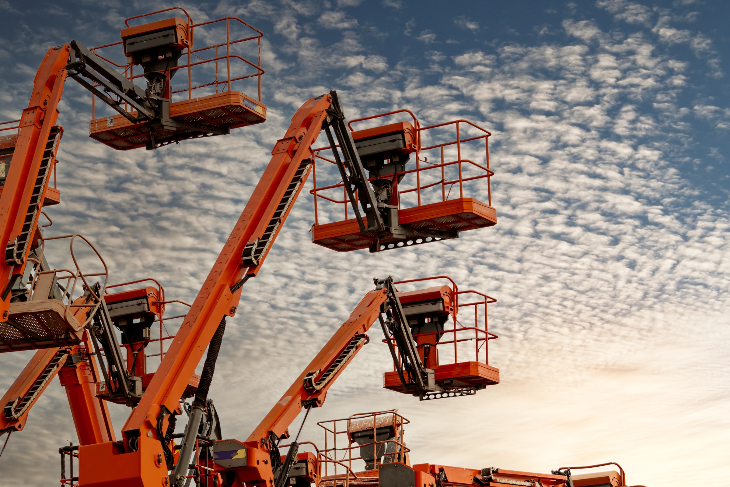 Rental equipment fleet at sunset
